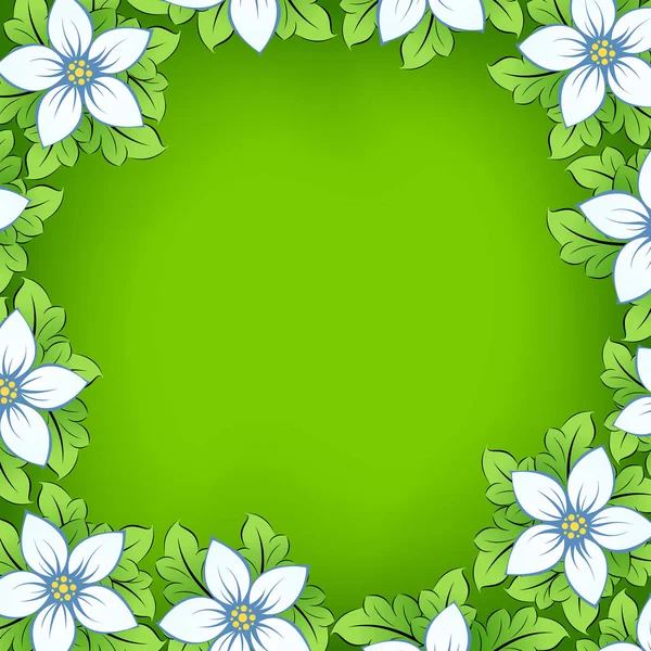 花と葉を持つ抽象グリーン フレーム — ストック写真