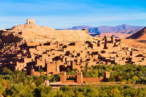 Panorama Dawnych Marokański Kasbah Ait Benhaddou Pobliżu Ouarzazate Maroko Światowego — Zdjęcie stockowe