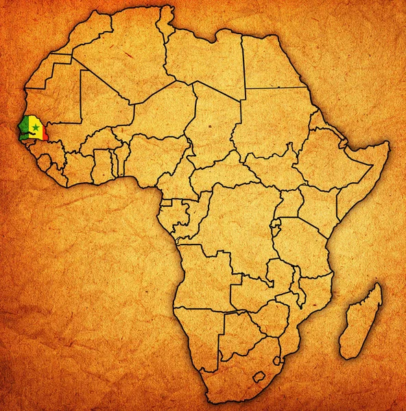 Senegal Mapa Político Vintage Real África Com Bandeiras — Fotografia de Stock