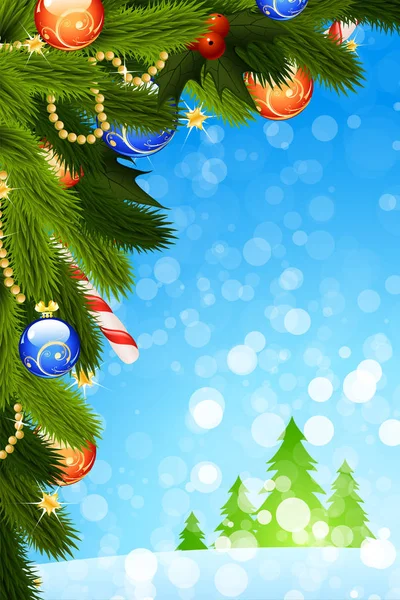 モミの木の輝きと 設計のための装飾付きのクリスマス カード — ストック写真