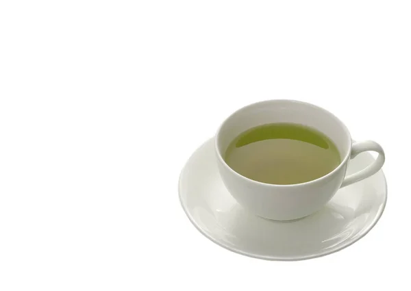 Uma Xícara Chá Verde Pires Isolado Branco — Fotografia de Stock