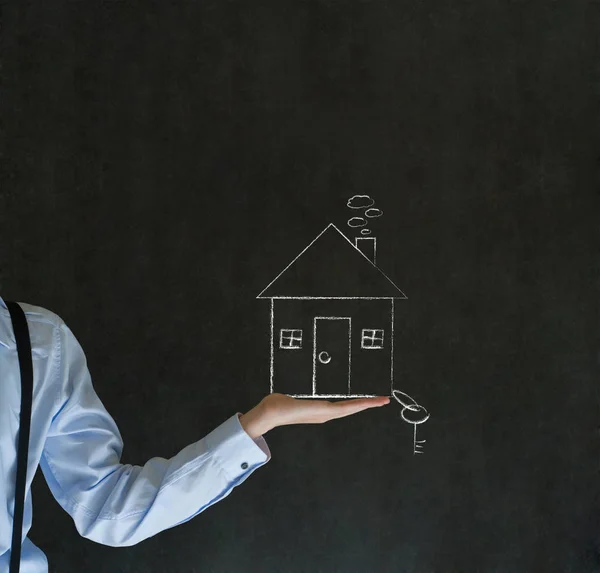 Hombre Maestro Vendedor Estudiante Hombre Negocios Con Casa Tiza Casa — Foto de Stock