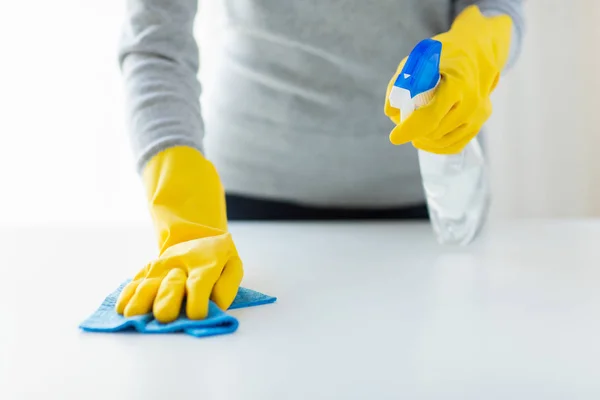 People Housework Housekeeping Concept Close Woman Hands Cleaning Table Cloth — Stock Photo, Image
