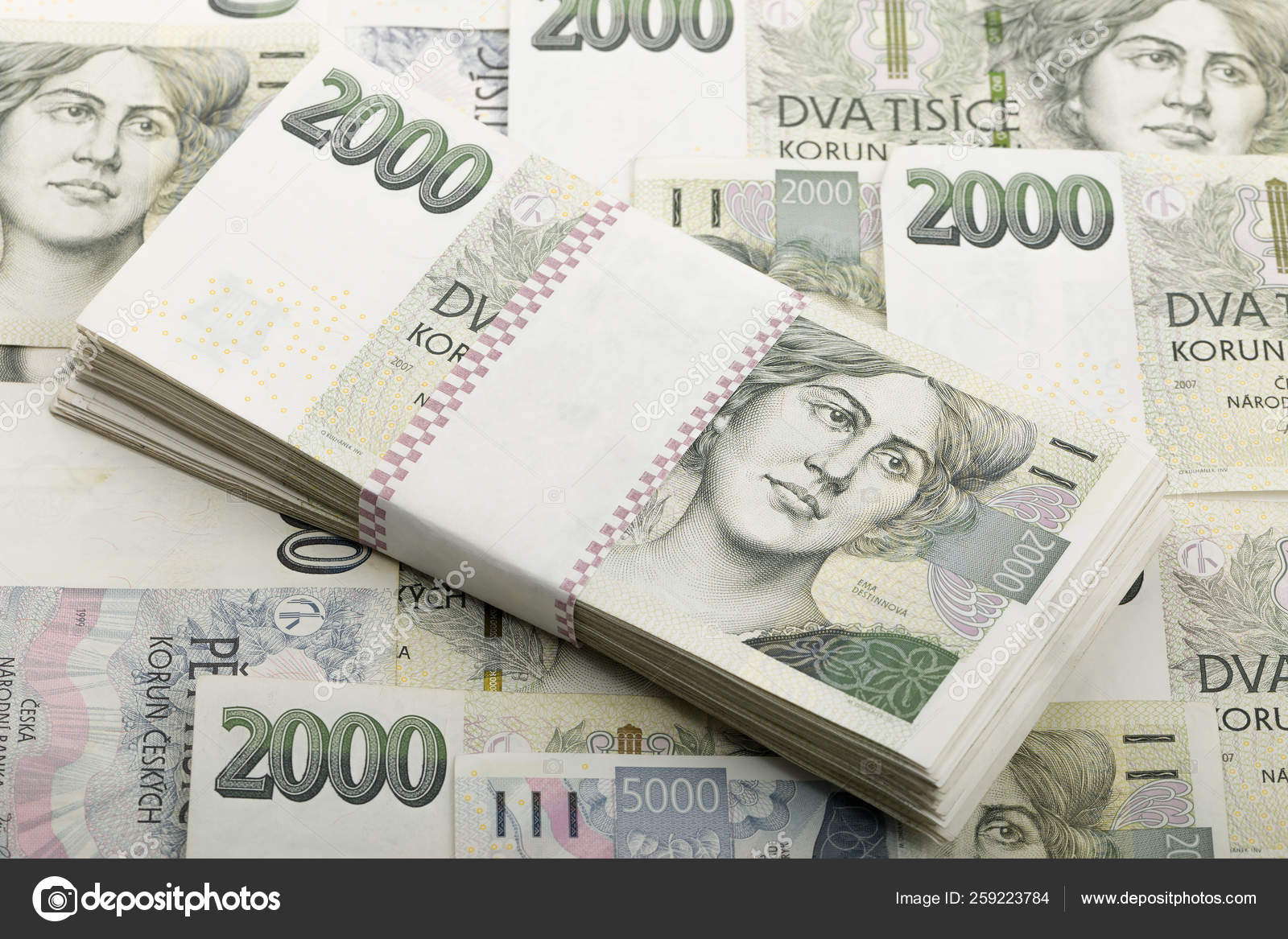 捷克纸币标称值二和5000克朗450 100 ——图库图片© YAYImages #259223784