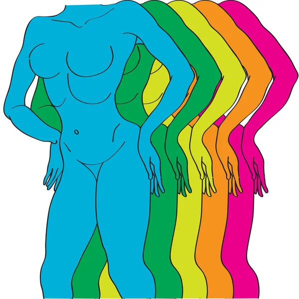 Serie Siluetas Mujer Ilustración Dibujada Mano Multicolor —  Fotos de Stock