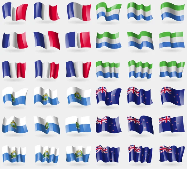 Francia Sierra Leona San Marino Nueva Zelanda Conjunto Banderas Los — Foto de Stock