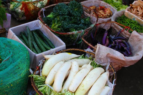 Legumes Frescos Cestas Mercado Chinês — Fotografia de Stock