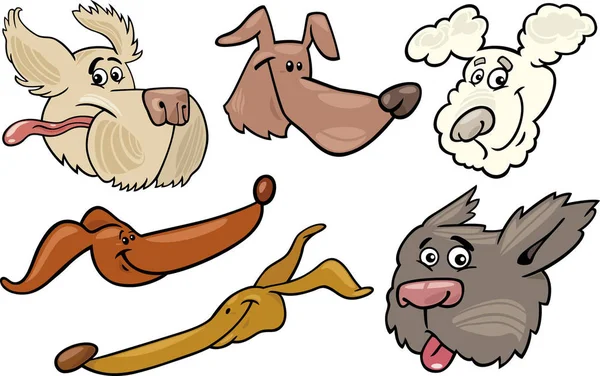 Dibujos Animados Ilustración Diferentes Perros Felices Cachorros Cabezas Colección Conjunto —  Fotos de Stock