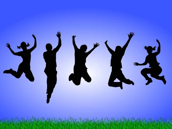 Ilustración Gente Feliz Saltando — Foto de Stock