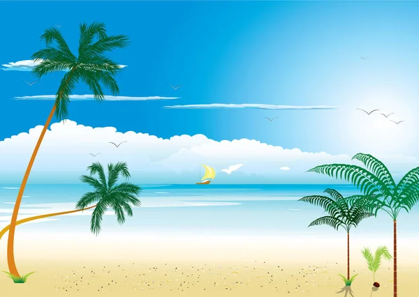美丽的热带海滩与船和椰子棕榈 — 图库照片