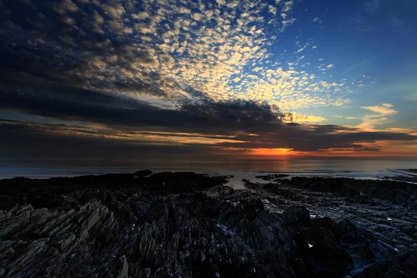 Sunset Woolacombe Beach Észak Devon Délnyugat Anglia Egyesült Királyság — Stock Fotó