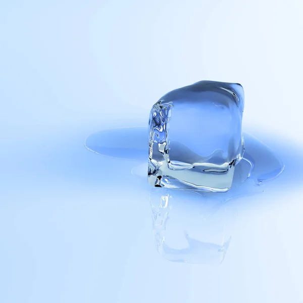 Rendered Res Image Melting Ice Cube Light Blue Slightly Reflecting — Stock Photo, Image