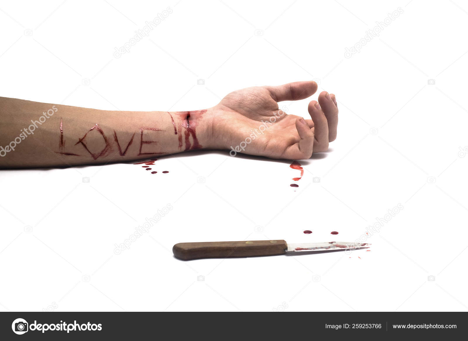 Bloody Knife Cut Wrist Isolated White Love Cut Arm Image Stock Photo by  ©YAYImages 259253766