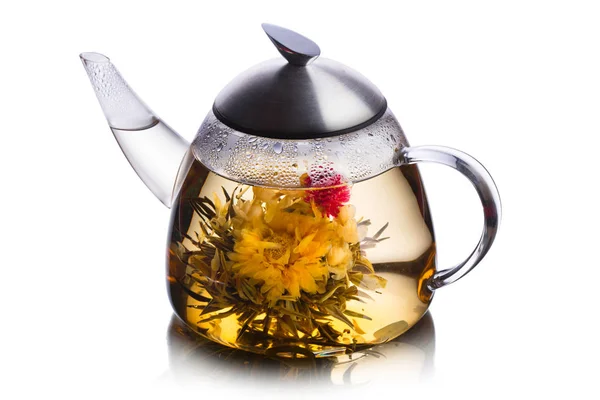 Чай Наповнений Трав Яним Чаєм Квітучою Квіткою Здорове Харчування Сонячний — стокове фото