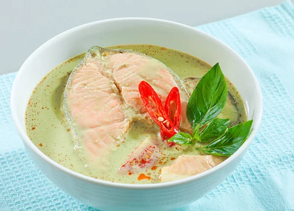Salmón Curry Verde Concentrado Estilo Asiático — Foto de Stock