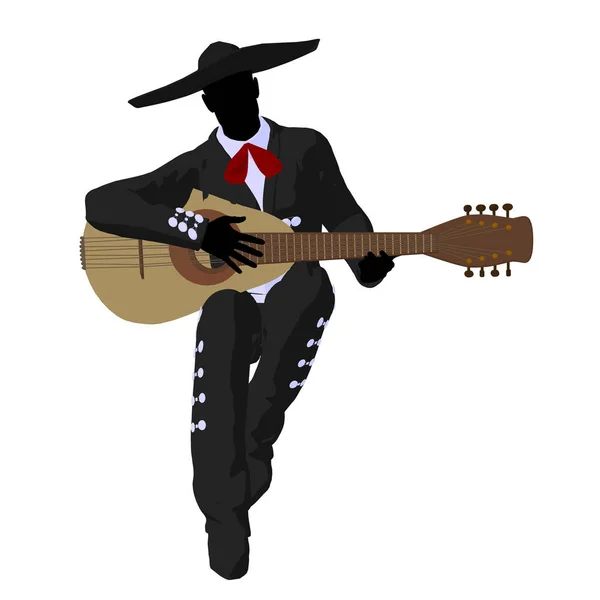 Mariachi Masculino Con Una Ilustración Guitarra Silueta Ilustración Sobre Fondo —  Fotos de Stock