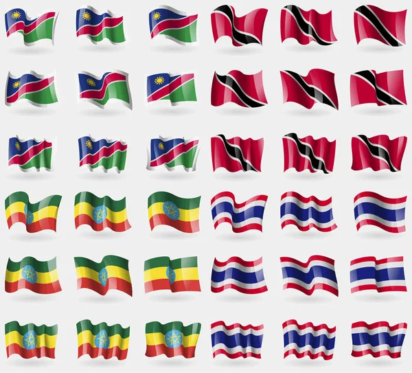 Namibia Trinidad Tobago Etiopía Tailandia Conjunto Banderas Los Países Del — Foto de Stock