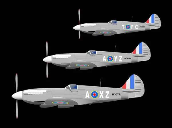 Aviones Combate Segunda Guerra Mundial Patrullando Sobre Fondo Negro — Foto de Stock