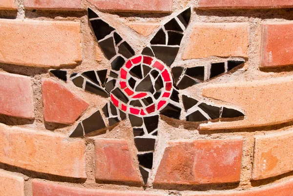 Hvězdicová Mozaika Černá Červená Bílá Cihlové — Stock fotografie