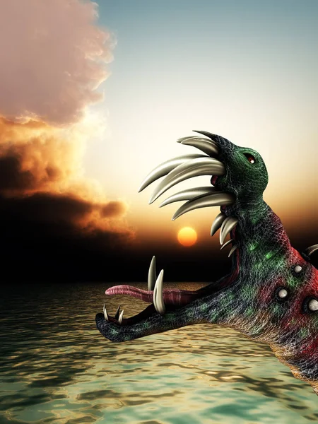 Een Afschuwelijk Halloween Monster Een Zee Landschap — Stockfoto