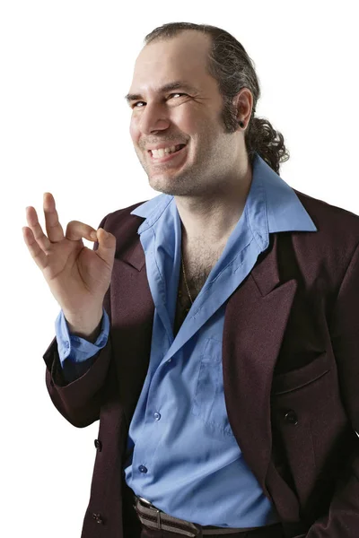 Sleazy Car Salesman Con Man Pimp Wearing Retro Suit Smiling — Stock Photo, Image