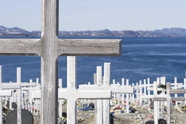 Krzyż Cmentarzu Przez Port Lotniczy Neer Nuuk Grenlandia — Zdjęcie stockowe