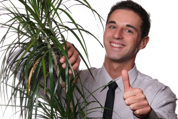 Una Foto Joven Profesional Sosteniendo Una Planta — Foto de Stock