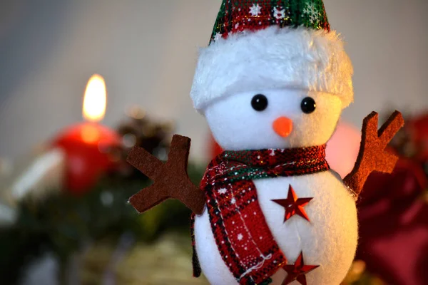 Detail Van Kleine Sneeuwpop Kerst Decoratie Winter Kleine Figuur — Stockfoto