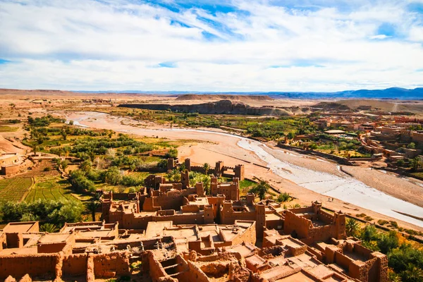 Panorama Van Het Oude Marokkaanse Kasbah Ait Benhaddou Omgeving Van — Stockfoto