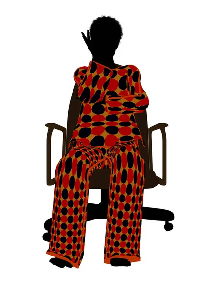 白い背景に椅子のイラストシルエットに座っているアフリカ系アメリカ人女性パジャマ — ストック写真