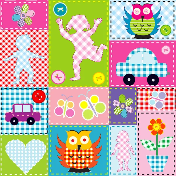 Patchwork Para Niños Con Elementos Cosidos Infantiles —  Fotos de Stock