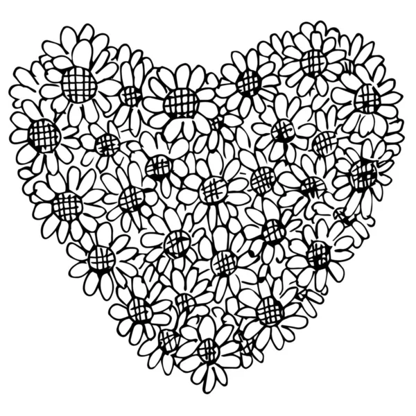 Freehand Illustration Retro Flower Design Heart Shape White Background Doodle — Stock Photo, Image