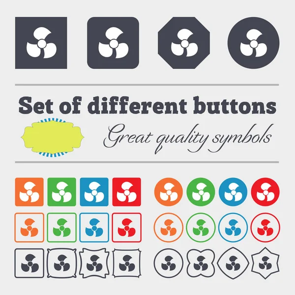 Ventiladores Signo Icono Hélice Gran Conjunto Botones Coloridos Diversos Alta — Foto de Stock