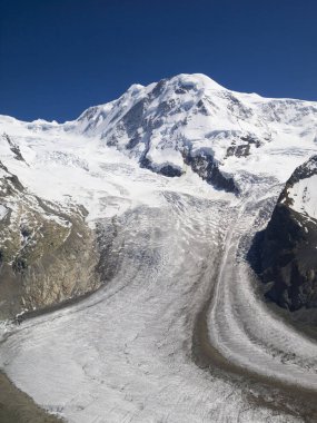 The Gorner Glacier, a valley glacier on the west side of the Monte Rosa Massif, close to Zermatt, Switzerland. It was the second largest glacial system in the Alps after the Aletsch Glacier system. clipart