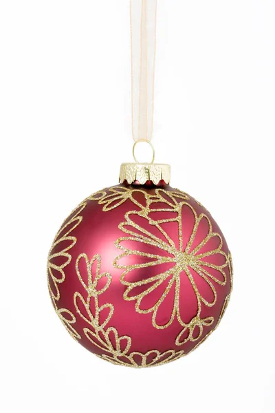 Christmas Bauble Hanging Gold Ribbon — Stock Photo, Image