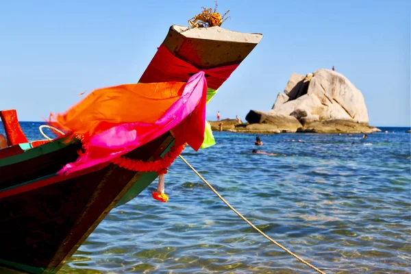 Asie Kho Tao Bay Ostrov Bílá Pláž Skály Domu Člun — Stock fotografie