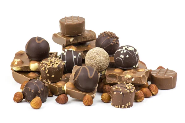 Chocolate Nueces Sobre Fondo Blanco —  Fotos de Stock