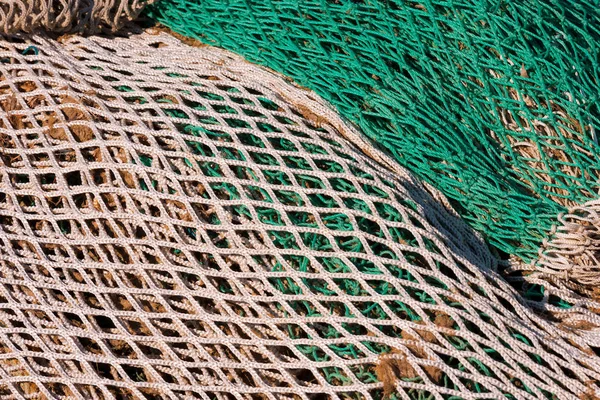 Primer Plano Red Pesca Verde Blanca Marrón — Foto de Stock