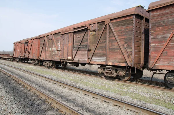 Velhos Vagões Comboio Enferrujado Estrada Ferro — Fotografia de Stock