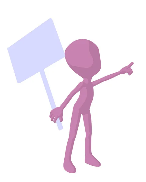 可爱的粉红色剪影的家伙拿着一个空白的标志在白色背景 — 图库照片