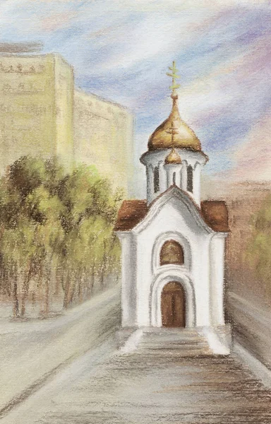 Imagen Capilla Sagrada Nikolay Rusia Novosibirsk Dibujar Pastel Cartón —  Fotos de Stock