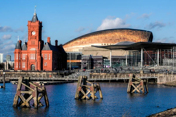 Pierhead Millenium Center Edifícios Cardiff Bay — Fotografia de Stock