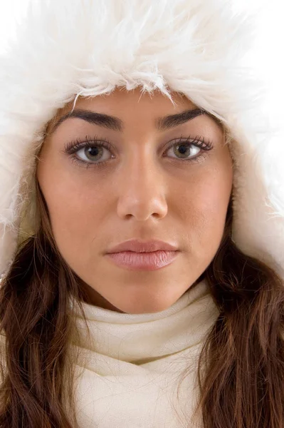 Close Female Winter Wear White Background — Stock Photo, Image