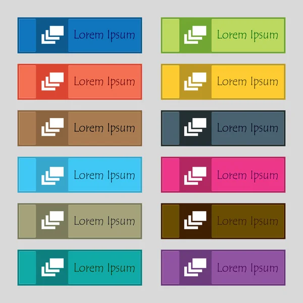 Sinal Ícone Camadas Conjunto Doze Botões Retangulares Coloridos Bonitos Alta — Fotografia de Stock