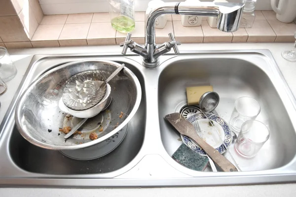 Kitchen Conceptual Image Dirty Sink Many Dirty Dishes — Stock Photo, Image