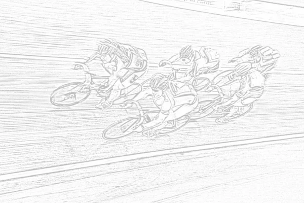 Zeichnung Eines Professionellen Radrennfahrerfeldes Einfachen Linien — Stockfoto