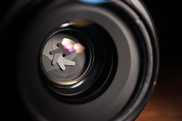 Close Sobre Abertura Lente Câmera — Fotografia de Stock