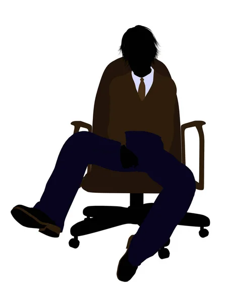 白い背景の上に椅子のイラストのシルエットに座っている学校の少年 — ストック写真