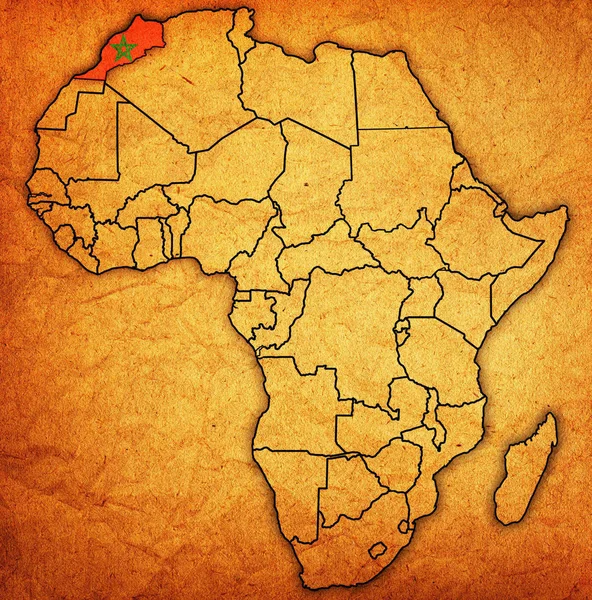 Marokko Auf Aktueller Politischer Landkarte Afrikas Mit Fahnen — Stockfoto