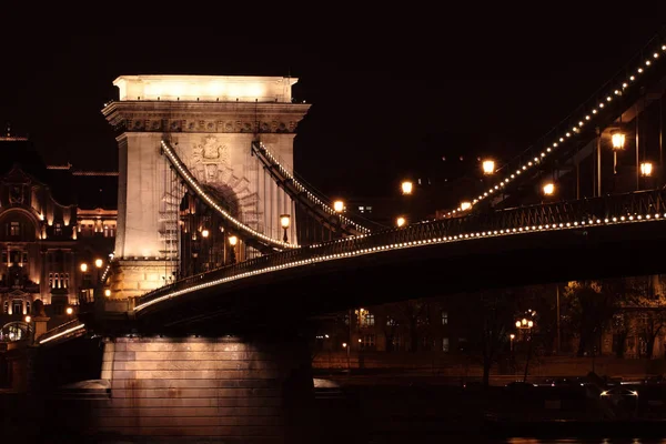 Most Łańcuchowy Budapeszcie Godzinach Wieczornych — Zdjęcie stockowe